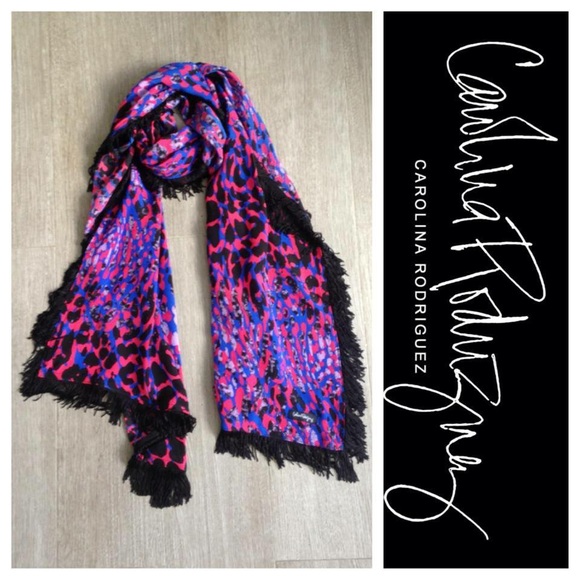 Accessories - Pink & Blue with Black Fringe scarf